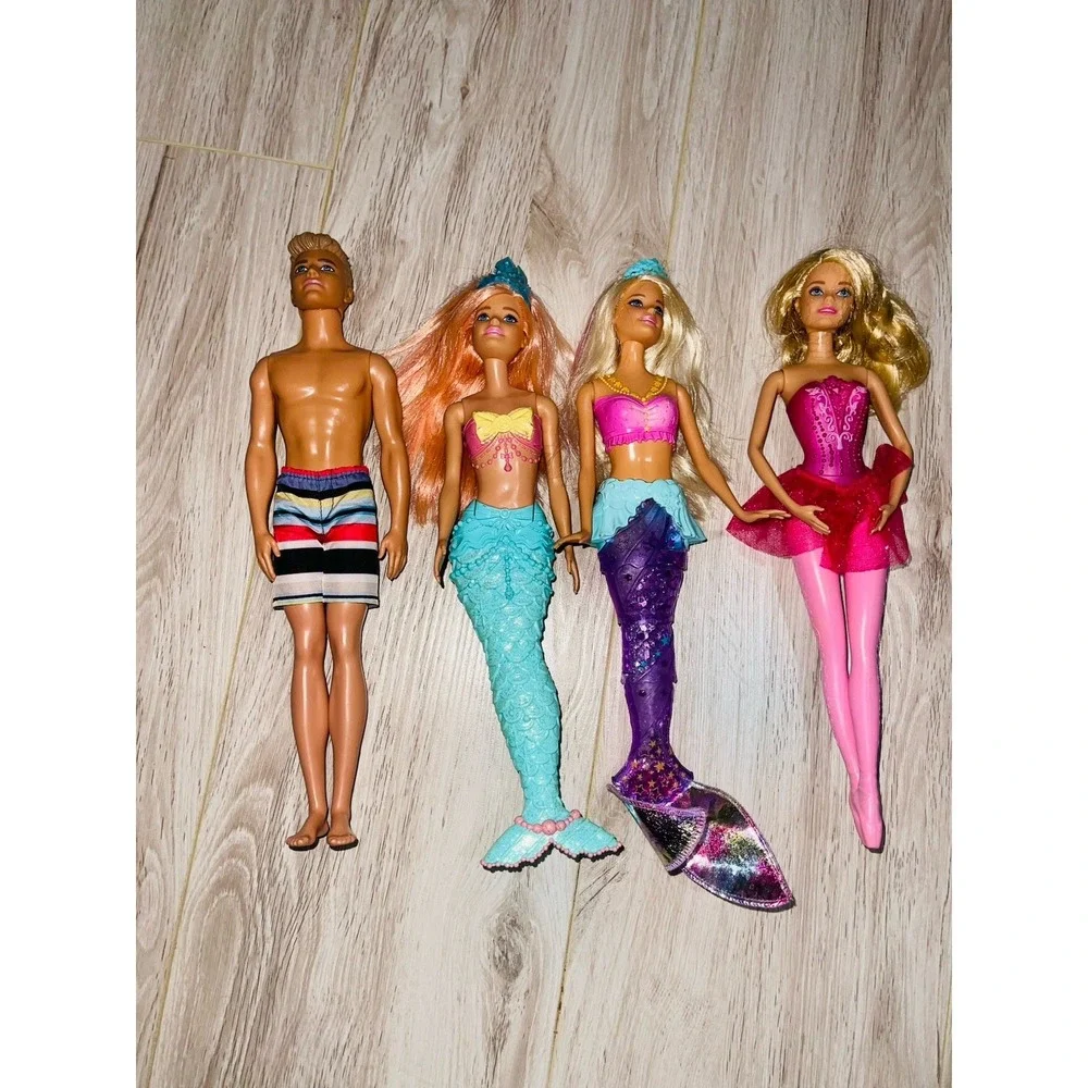 Barbie Doll Lot of 4 - 2 Dreamtopia Mermaids, Pink Ballerina & Beach Ken Doll